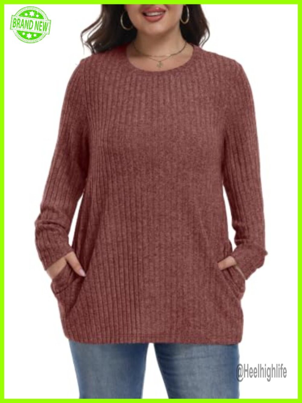 Plus Size Sweater Tunic Lightweight Long Sleeve Crew Neck Pullover Top